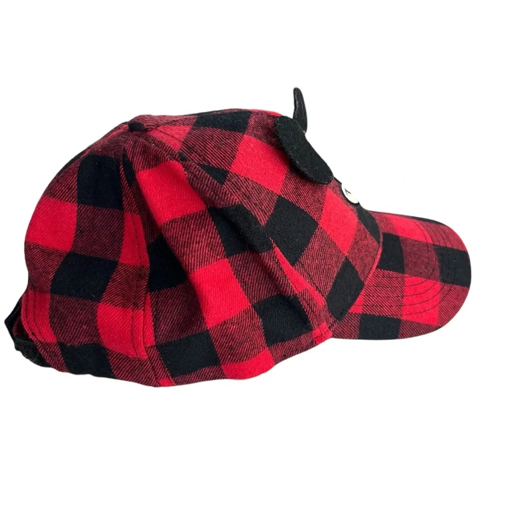 Disney Mickey Mouse Kid One Size Red Black Buffalo Plaid Adjustable Baseball Hat